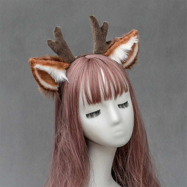 Handmade Khaki Deer Horn Ear Antlers Headband