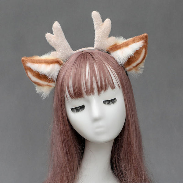 Handmade Faux Fur Brown Deer Horn Ear Antlers Headband