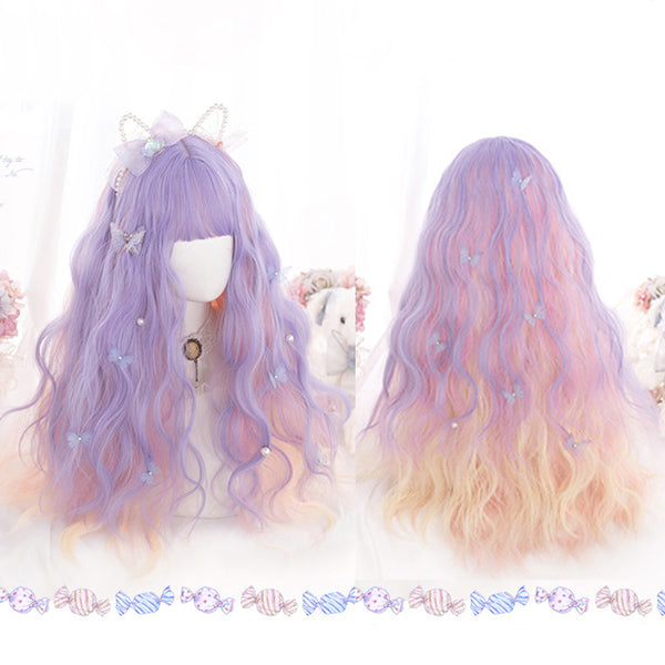 Long Curly  Ombre Heat Resistant Bangs Cute Party Synthetic Cosplay Wig