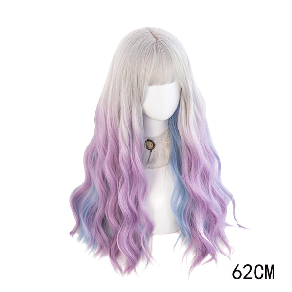 Long Curly  Ombre Heat Resistant Bangs Cute Party Synthetic Cosplay Wig