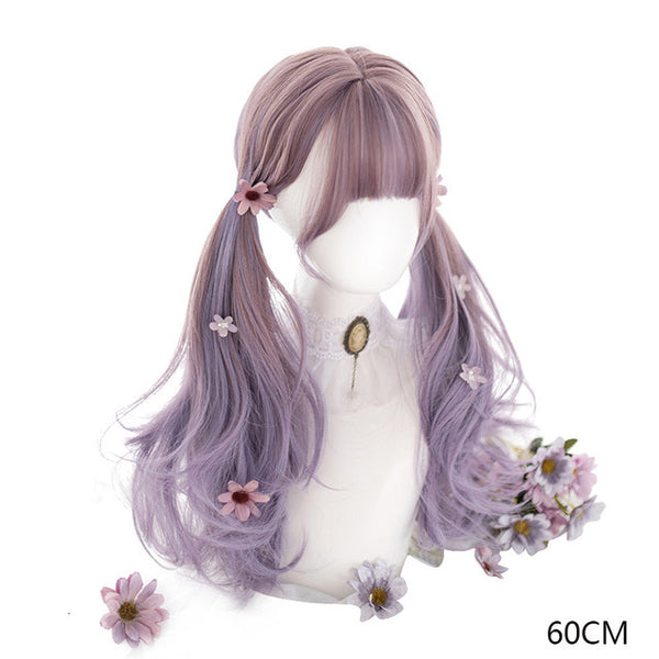 Long Curly Purple Ombre Heat Resistant Bangs Cute Party Synthetic Cosplay Wig