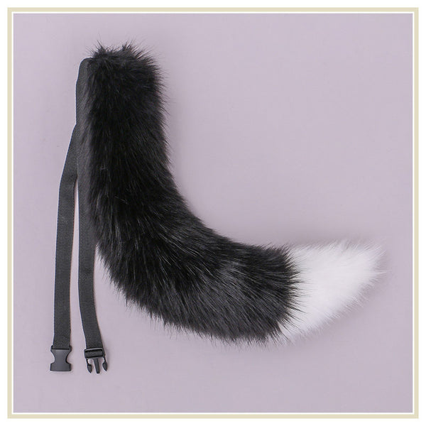 Yirico Black White Faux Fur Fox Tail Animal Cosplay Costume