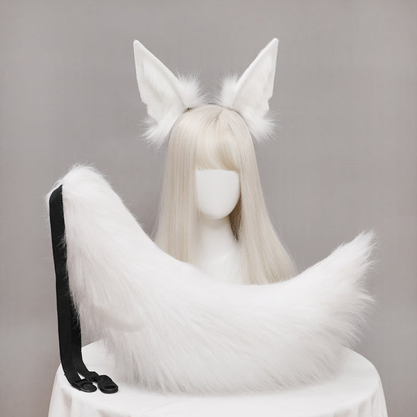 Yirico Anubis The God Of The Egyptians White Faux Fur Ear&Tail Cosplay Costume Suit Without Earring