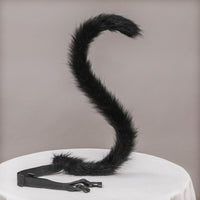 Yirico Animal Faux Fur Cat Costume Black Cat Tail For Children/Adult Coplay Anime Halloween Christmas Party