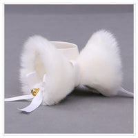 Faux Fur Cat Ears Fox Ears Hairpin With Brat Check Bowknot Golden Bell