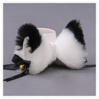 Faux Fur Cat Ears Fox Ears Hairpin With Brat Check Bowknot Golden Bell