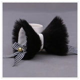 Yirico Black Cat Ears Fox Ears Hairpin With Brat Check Bowknot Golden Bell (23 Colors) Cosplay Anime Halloween Christmas Fency Dress Party Accessories