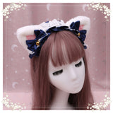 White Pink Faux Fur Lolita Headband Cat Ears Dog Ears Fox Ears With Lace Ribbon Bell (7 Colors)