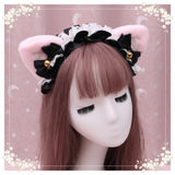 Pinkish Lolita Faux Fur Headband Cat Ears Dog Ears Fox Ears With Lace Ribbon Bell (5 Colors)
