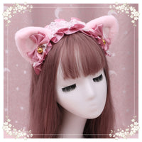 Pinkish Lolita Faux Fur Headband Cat Ears Dog Ears Fox Ears With Lace Ribbon Bell (5 Colors)