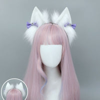 White Faux Fur Fascination Kitten Ears&Tails Animal Cosplay Costume Suit
