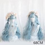 MANWEI Lolita Long Curly Blue Ombre Heat Resistant Bangs Cute Party Synthetic Cosplay Wig